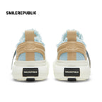 Light Blue Frayed Tweed Chunky Platform Sneakers, Unisex Low Top Lace Up