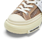 Cinnamon Brown Frayed Herringbone Chunky Platform Sneakers, Low Top Lace Up Shoes