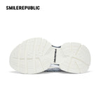Light Blue Frayed Denim Chunky Sneakers with Silver Trim, Unisex Low Top Lace Up Shoes - view 7