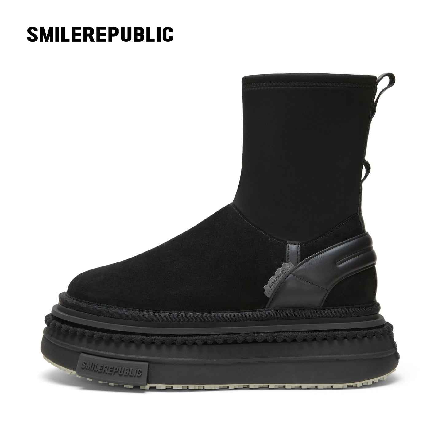 Black Mid-Calf Side-Zip Chunky Platform Winter Boots with Rear Pull Tabs