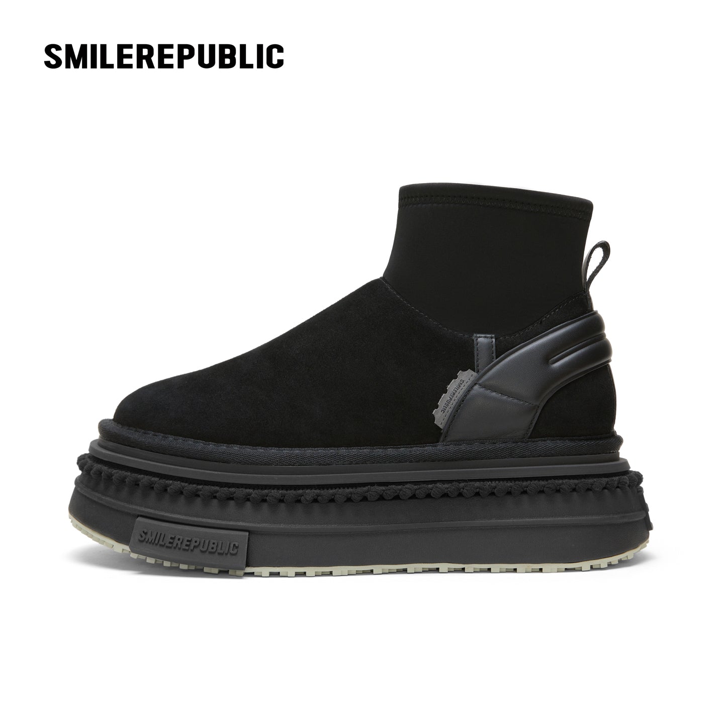 Black Low-Shaft Slip-On Chunky Platform Ankle Boots, Casual Winter Shoes