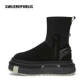 Black Mid-Calf Side-Zip Chunky Platform Winter Boots with Rear Pull Tabs