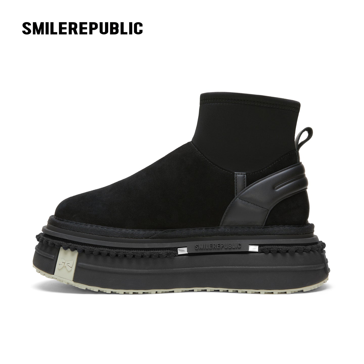 Black Low-Shaft Slip-On Chunky Platform Ankle Boots, Casual Winter Shoes