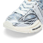 Light Blue Frayed Denim Chunky Sneakers with Silver Trim, Unisex Low Top Lace Up Shoes