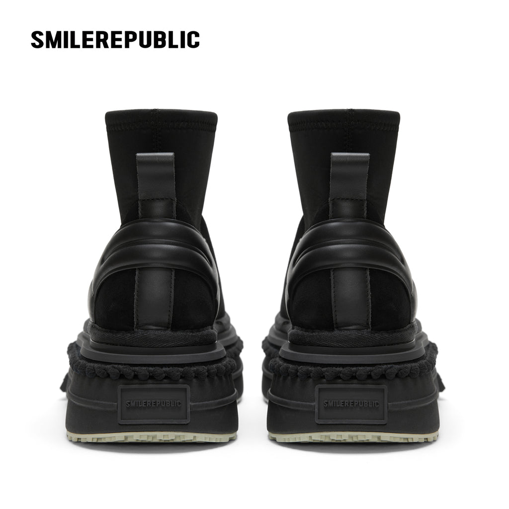 Black Low-Shaft Slip-On Chunky Platform Ankle Boots, Casual Winter Shoes
