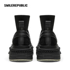 Black Low-Shaft Slip-On Chunky Platform Ankle Boots, Casual Winter Shoes
