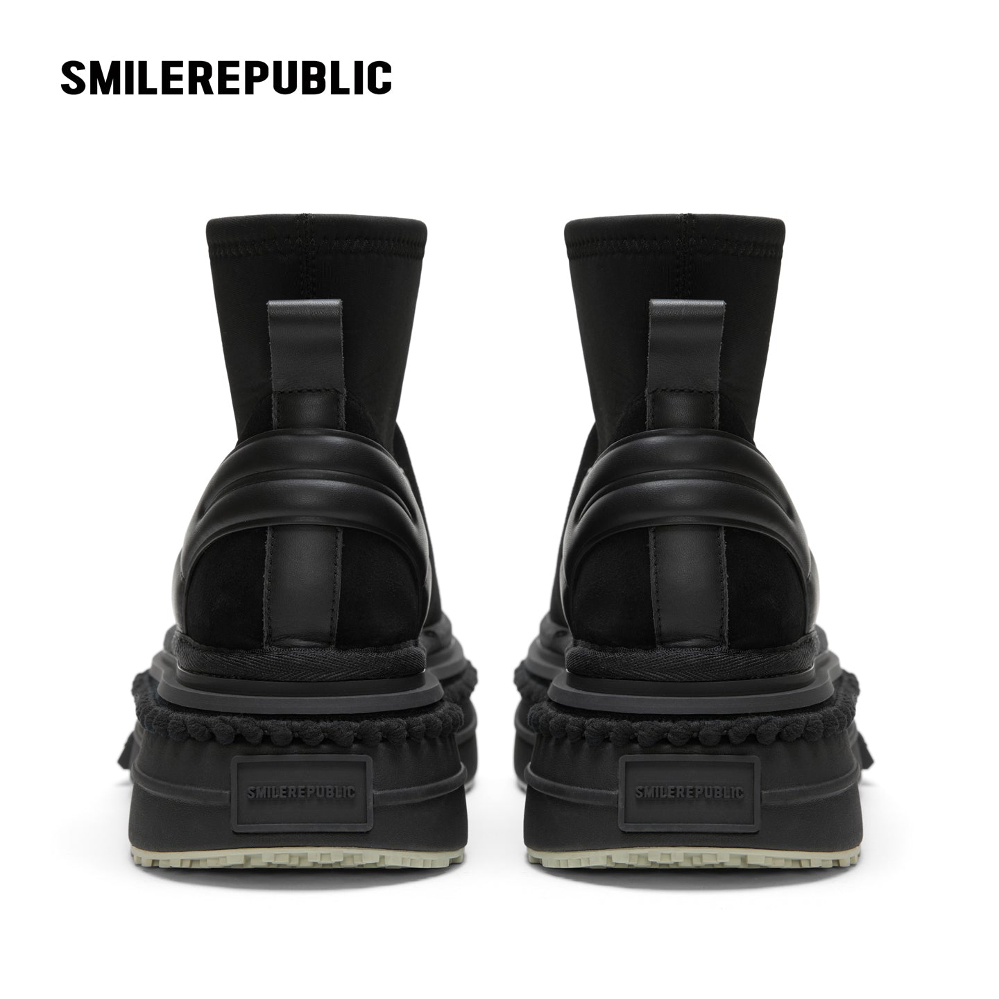 Black Low-Shaft Slip-On Chunky Platform Ankle Boots, Casual Winter Shoes