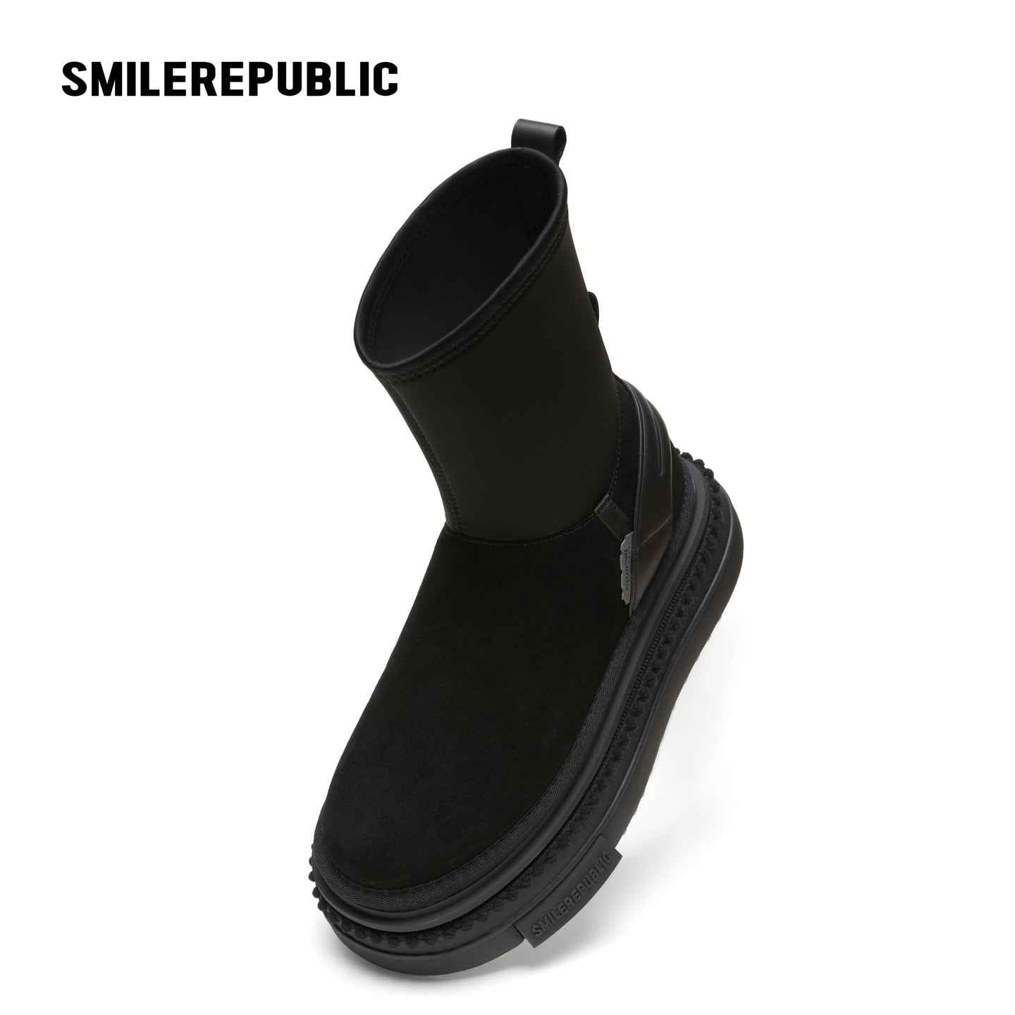 Black Mid-Calf Side-Zip Chunky Platform Winter Boots with Rear Pull Tabs