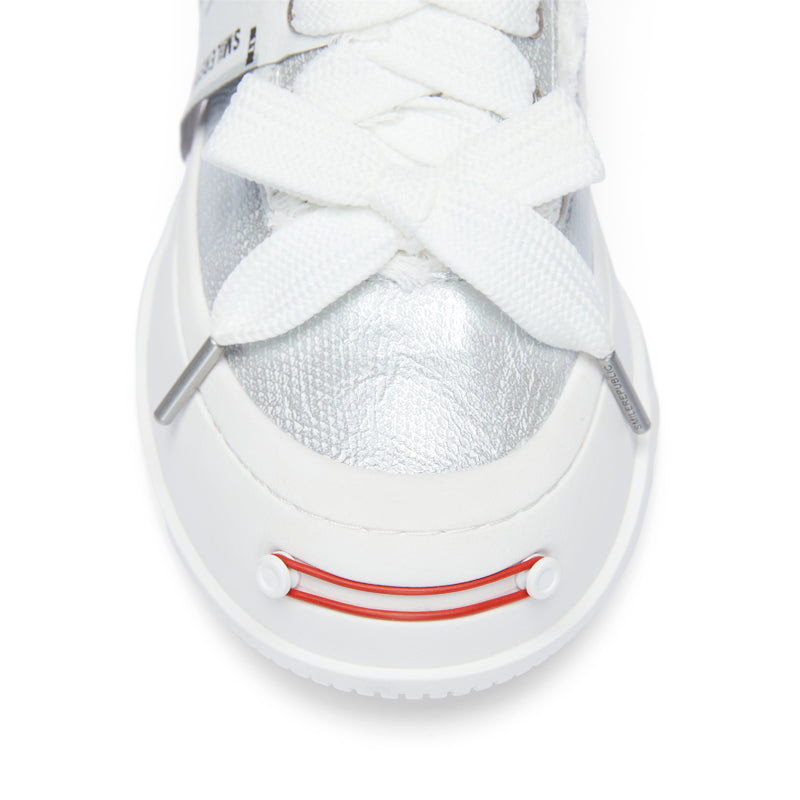 Sparkling Silver Textured Low-Top Platform Sneaker-SMILEREPUBLIC