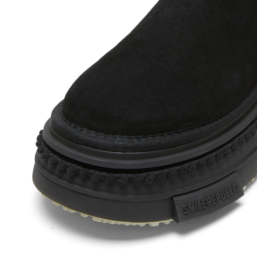 Black Low-Shaft Slip-On Chunky Platform Ankle Boots, Casual Winter Shoes