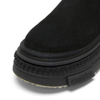 Black Low-Shaft Slip-On Chunky Platform Ankle Boots, Casual Winter Shoes
