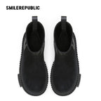 Black Mid-Calf Side-Zip Chunky Platform Winter Boots with Rear Pull Tabs