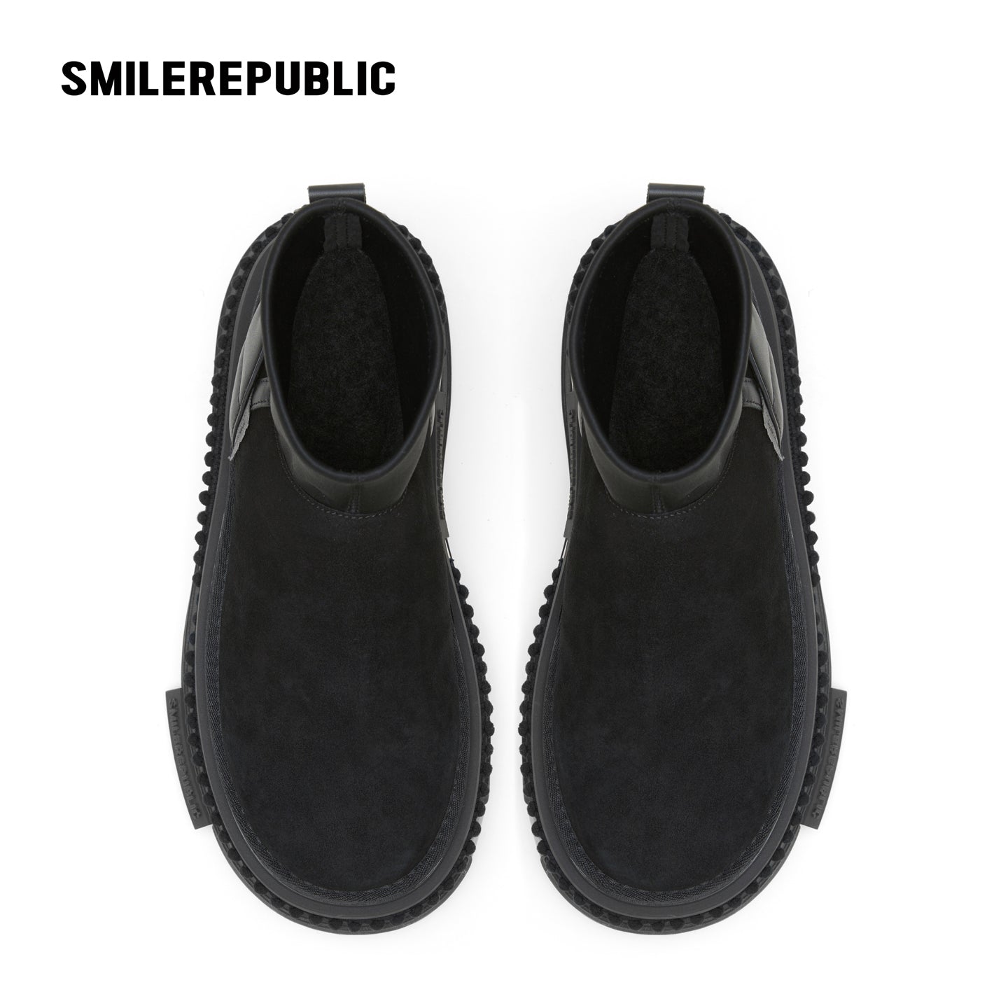 Black Low-Shaft Slip-On Chunky Platform Ankle Boots, Casual Winter Shoes