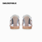 Mirror-Finish Silver Bow Side Detail Low Top Lace Up Sneakers
