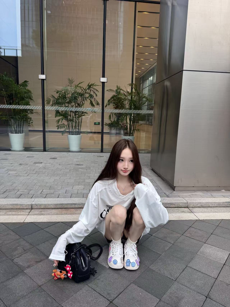 White Cartoon Monster Patch Chunky Sneakers, Unisex Lace Up Shoes 详情图 4