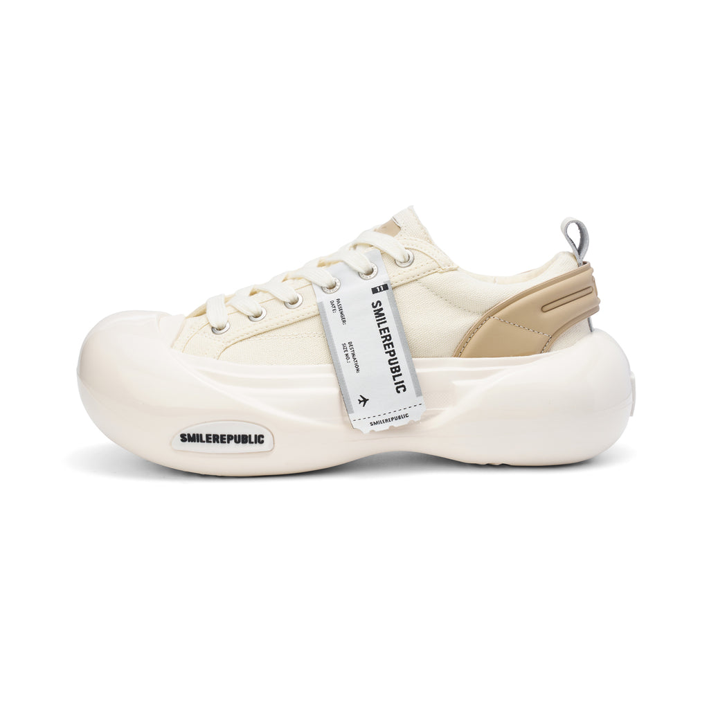 Cream White Canvas Chunky Platform Sneakers, Unisex Low Top Lace Up Shoes