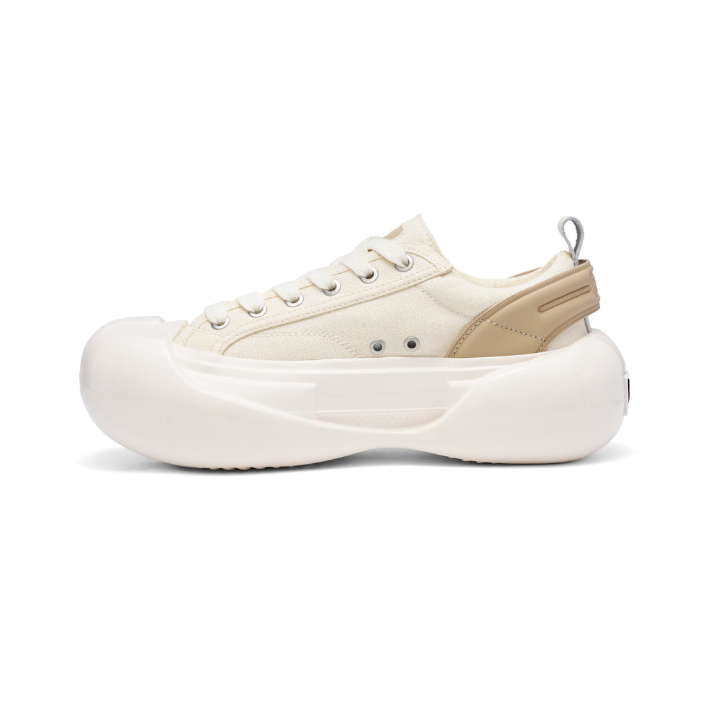 Cream White Canvas Chunky Platform Sneakers, Unisex Low Top Lace Up Shoes