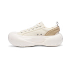 Cream White Canvas Chunky Platform Sneakers, Unisex Low Top Lace Up Shoes