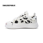 Black and White Spotted Canvas Platform Sneakers with Replaceable Smile Toe Design