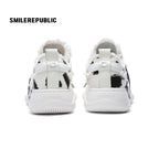 Black and White Spotted Canvas Platform Sneakers with Replaceable Smile Toe Design