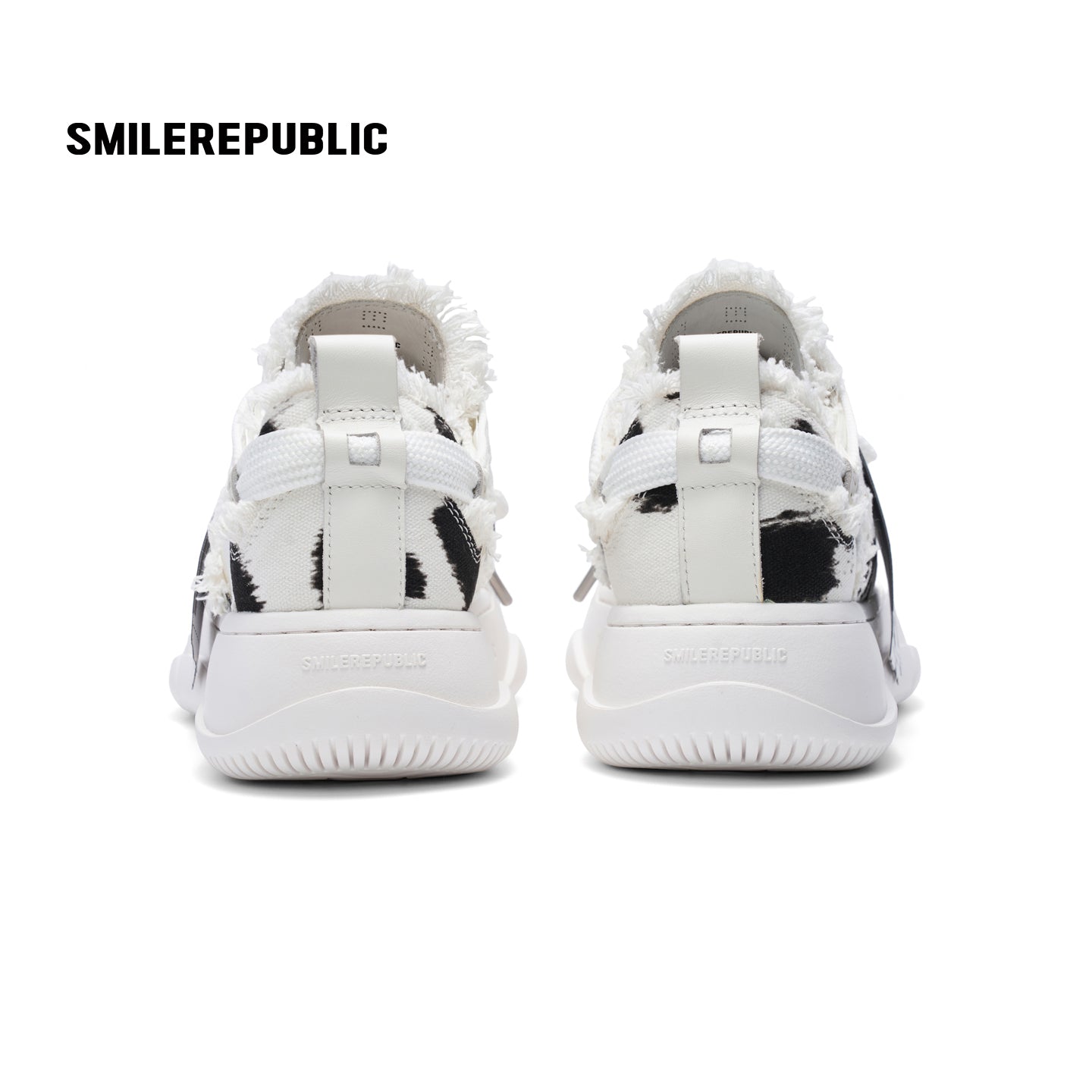 Black and White Spotted Canvas Platform Sneakers with Replaceable Smile Toe Design