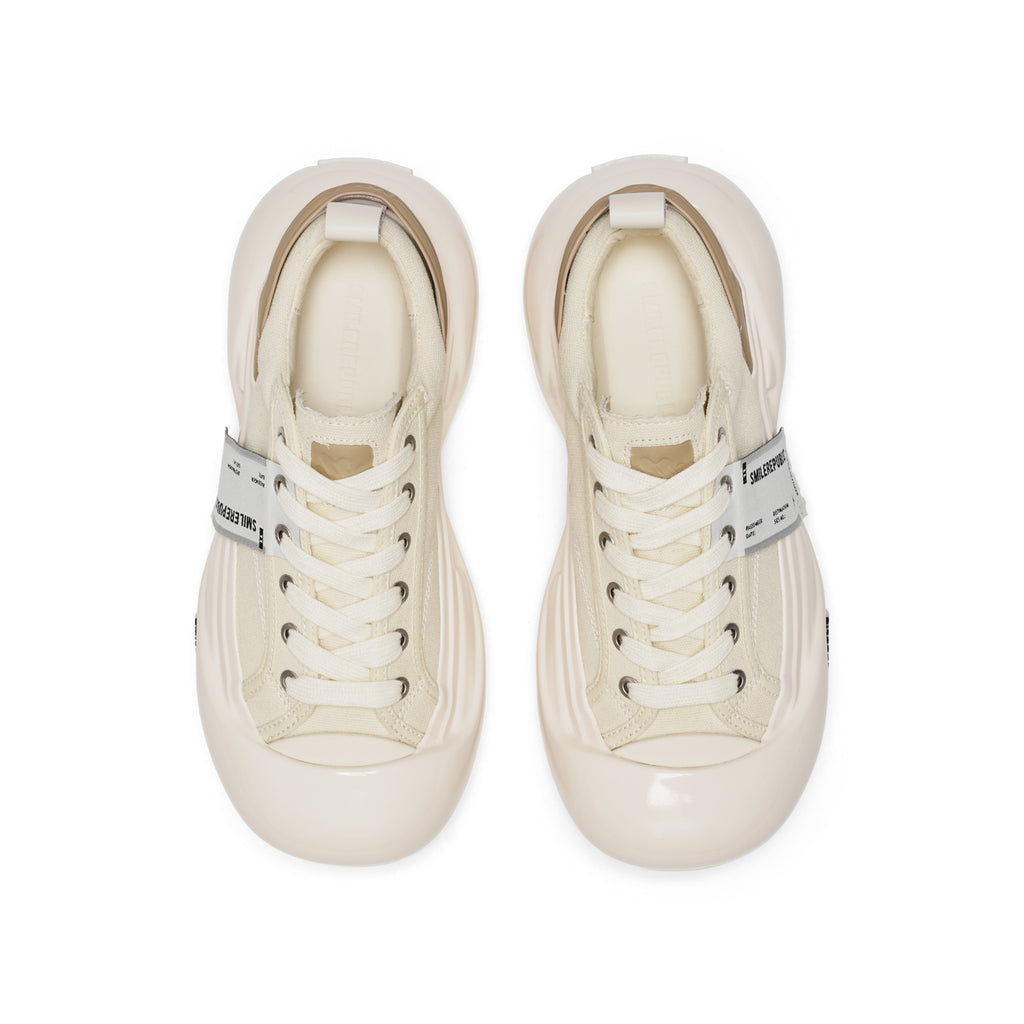 Cream White Canvas Chunky Platform Sneakers, Unisex Low Top Lace Up Shoes
