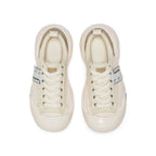 Cream White Canvas Chunky Platform Sneakers, Unisex Low Top Lace Up Shoes
