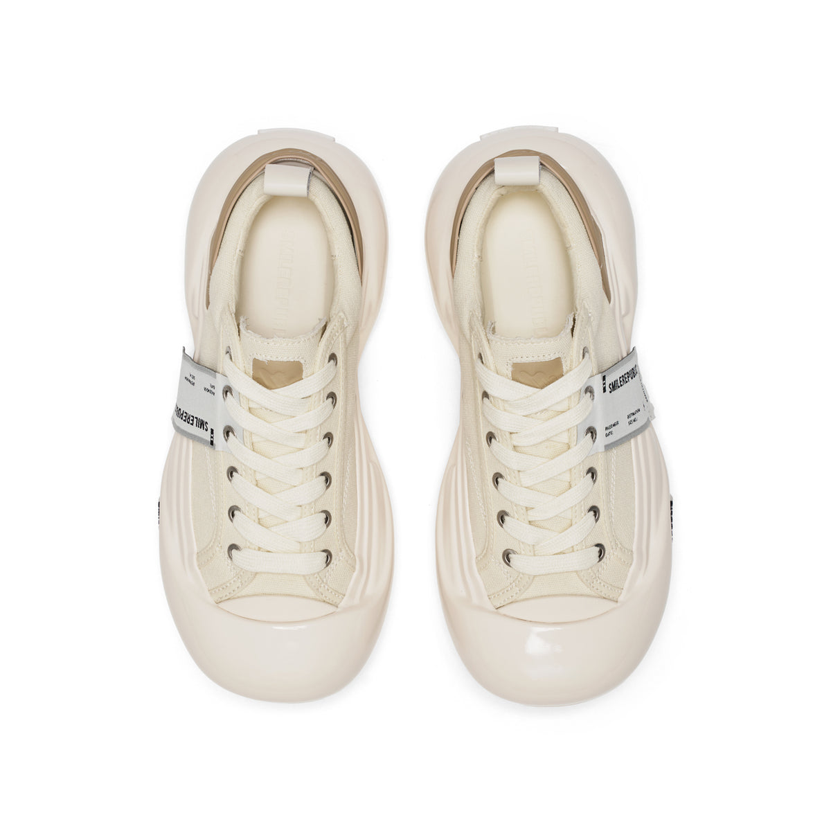 Cream White Canvas Chunky Platform Sneakers, Unisex Low Top Lace Up Shoes