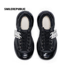 Black Canvas Chunky Sneakers with Oversized Rounded Toe, Low Top Lace Up Shoes