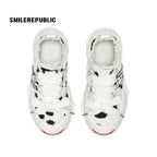 Black and White Spotted Canvas Platform Sneakers with Replaceable Smile Toe Design