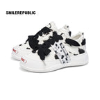 Black and White Spotted Canvas Platform Sneakers with Replaceable Smile Toe Design