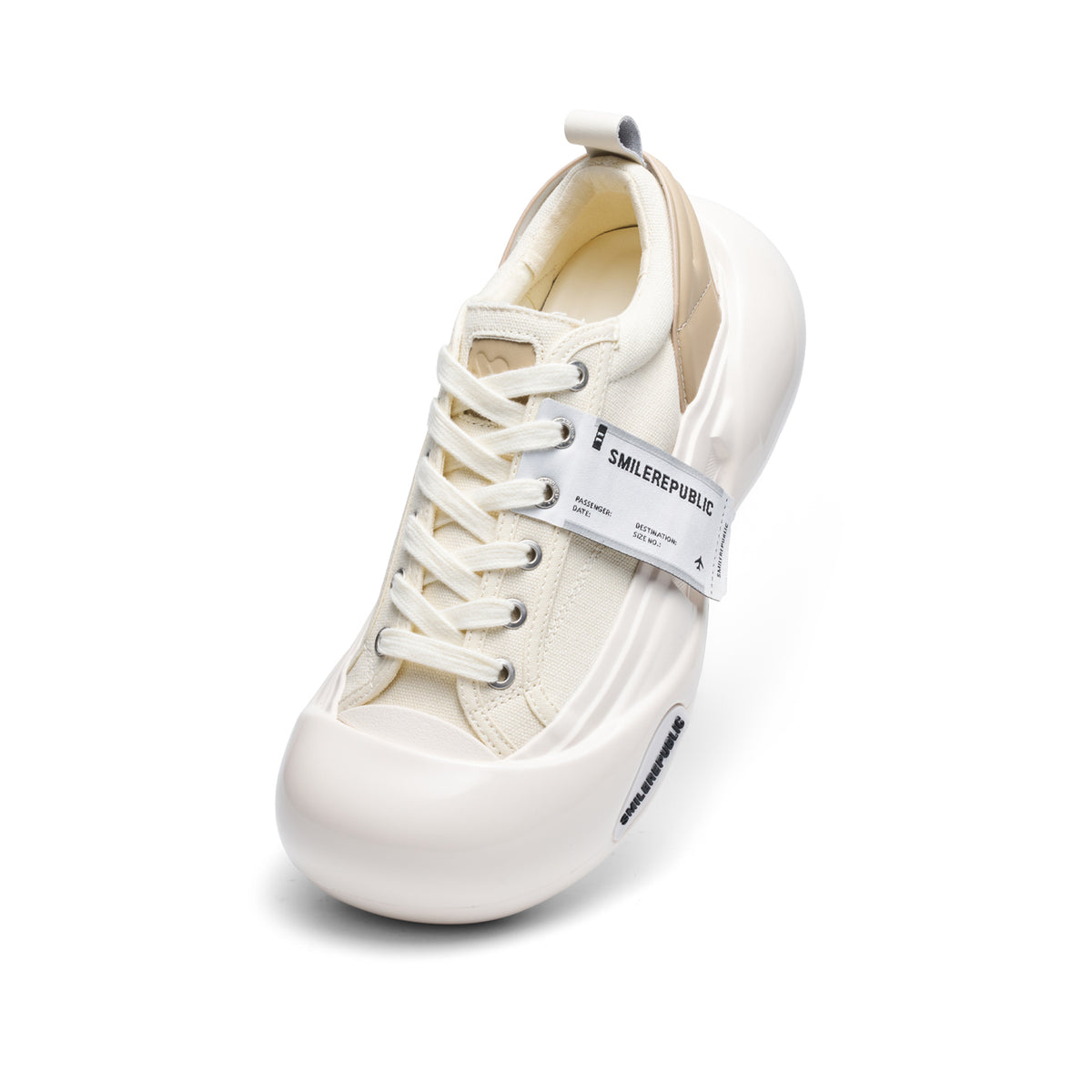 Cream White Canvas Chunky Platform Sneakers, Unisex Low Top Lace Up Shoes