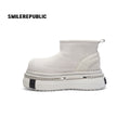 Off White Faux Suede Platform Snow Boots, Women's Ankle Boots with Chunky Sole