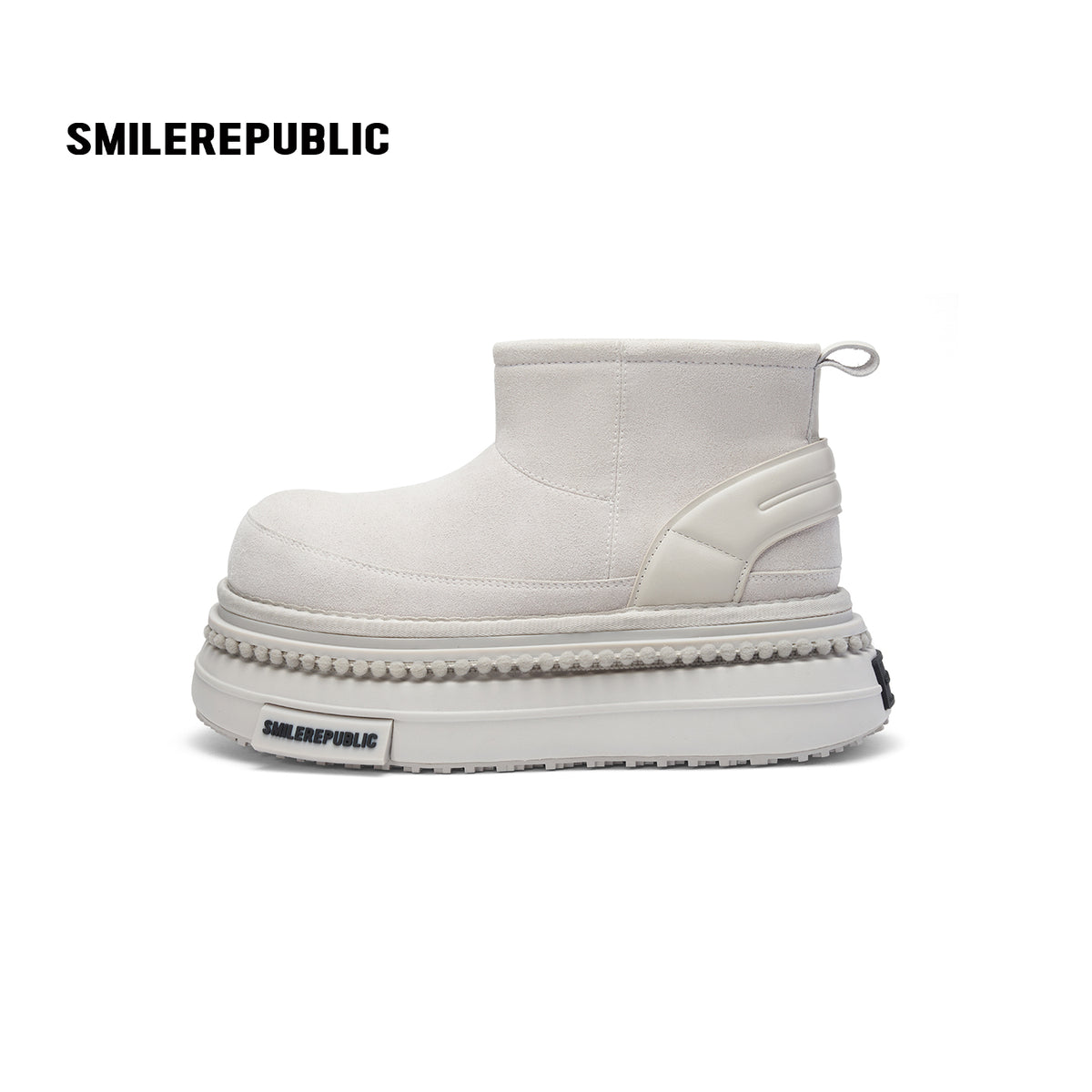 Off White Faux Suede Platform Snow Boots, Women's Ankle Boots with Chunky Sole