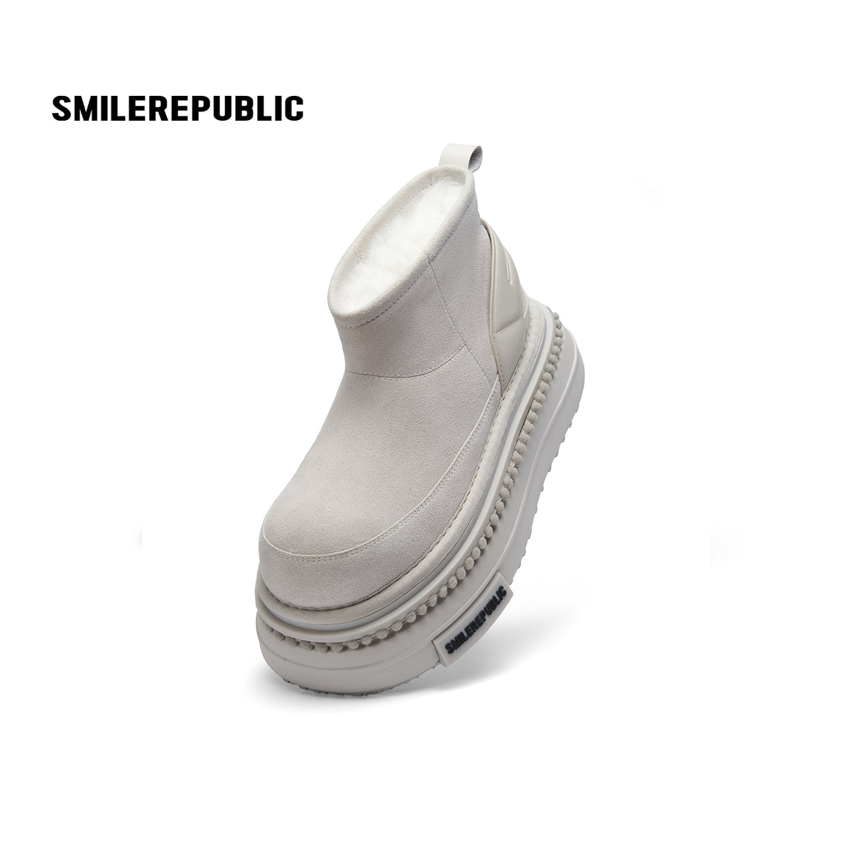 Off White Faux Suede Platform Snow Boots, Women's Ankle Boots with Chunky Sole