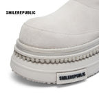 Off White Faux Suede Platform Snow Boots, Women's Ankle Boots with Chunky Sole