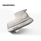 Off White Faux Suede Platform Snow Boots, Women's Ankle Boots with Chunky Sole