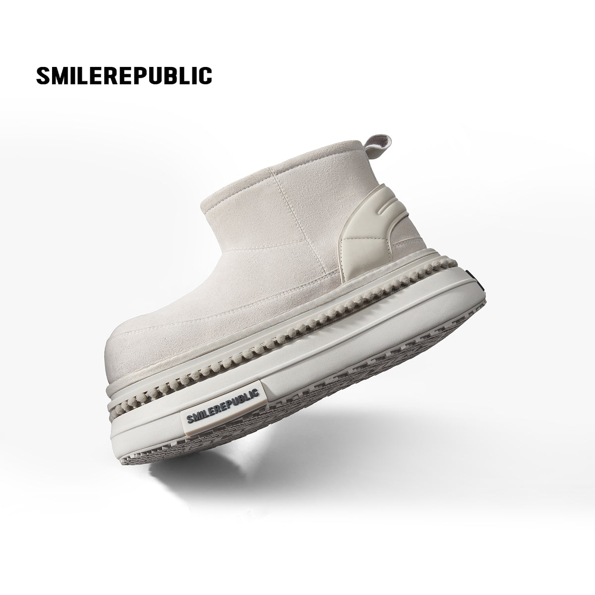 Off White Faux Suede Platform Snow Boots, Women's Ankle Boots with Chunky Sole