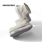 Off White Faux Suede Platform Snow Boots, Women's Ankle Boots with Chunky Sole