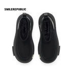Black Suede Platform Ankle Snow Boots with Chunky Soles and Faux Fur Lining
