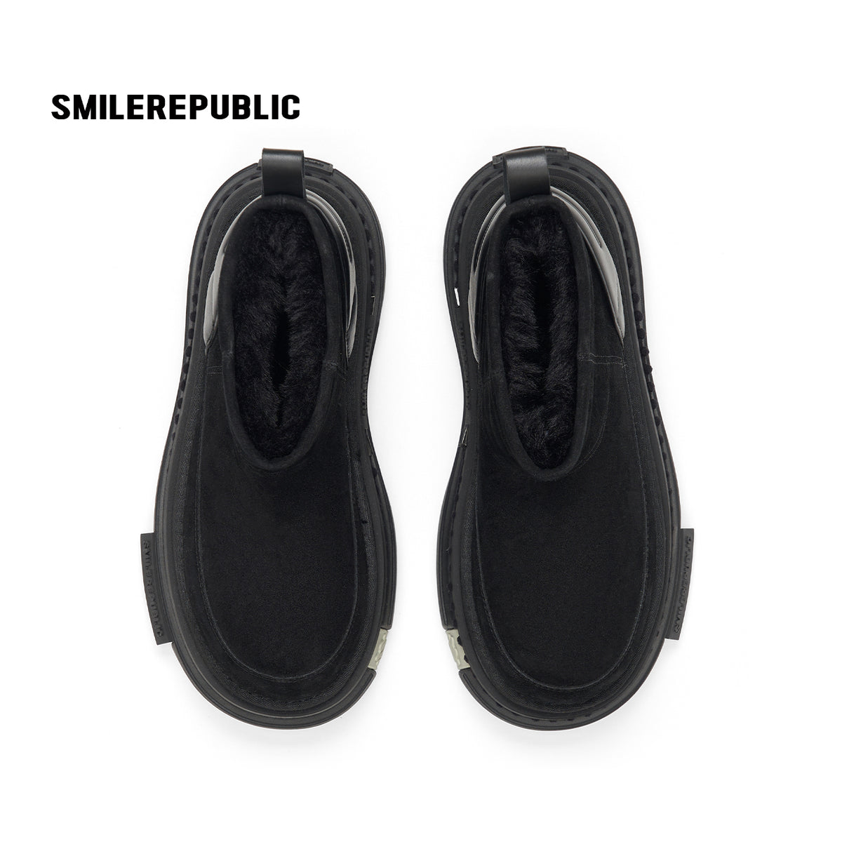 Black Suede Platform Ankle Snow Boots with Chunky Soles and Faux Fur Lining