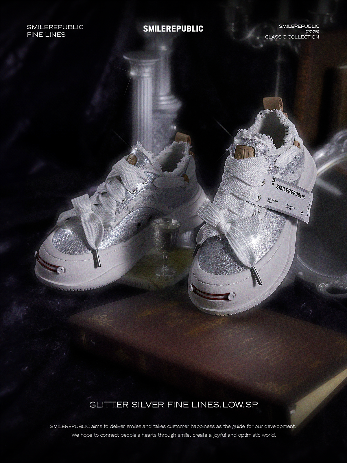 【NEW】Glitter Silver Fine Lins Low Top Sneaker