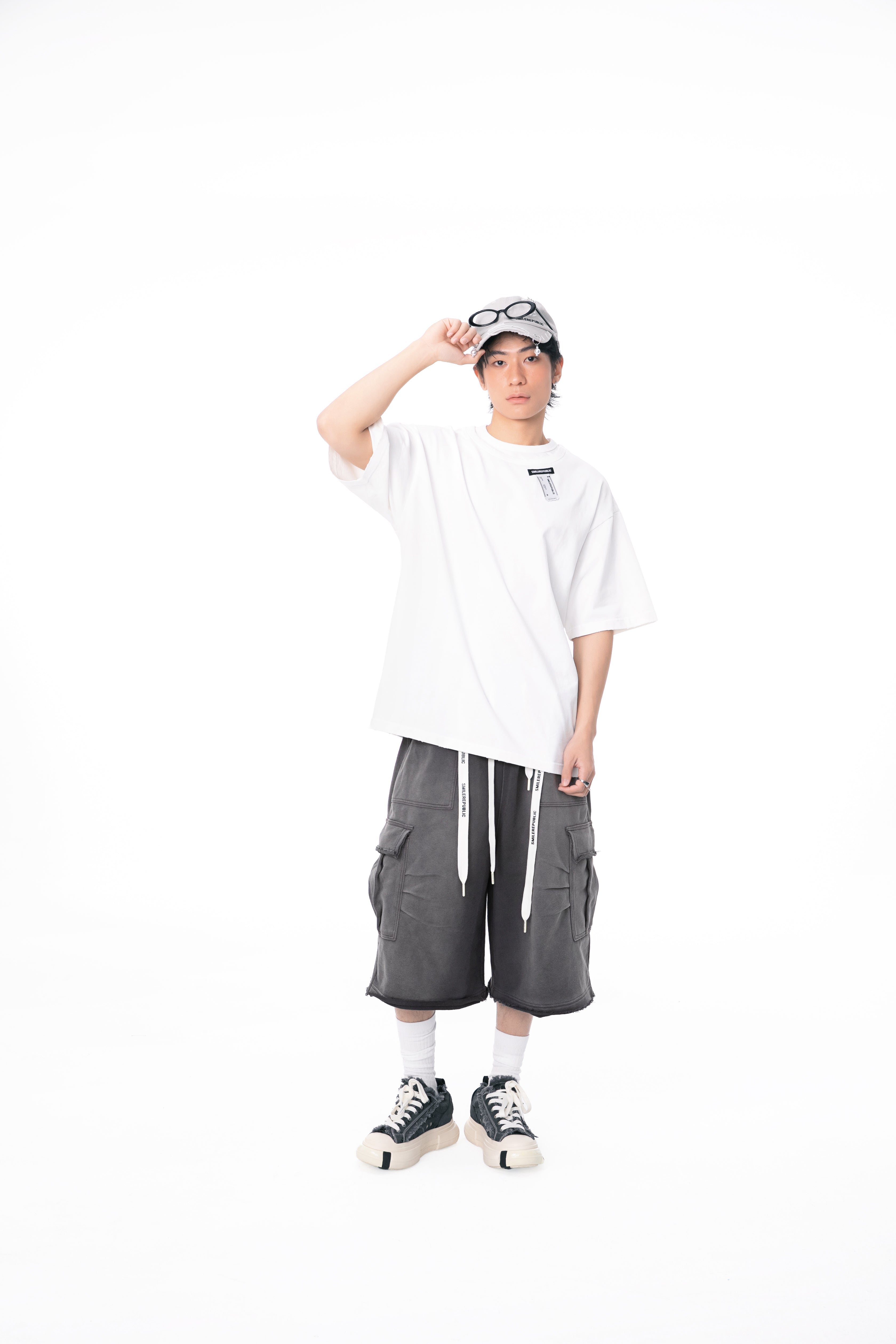 Ribbon Trimmed Washed Shorts-SMILEREPUBLIC