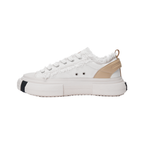 White Frayed Canvas Chunky Platform Sneakers, Unisex Low Top Lace-Up Casual Streetwear Shoes - view 3