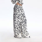 Black White Dalmatian Print Wide Leg Sweatpants Cotton Blend Casual Pants, Unisex