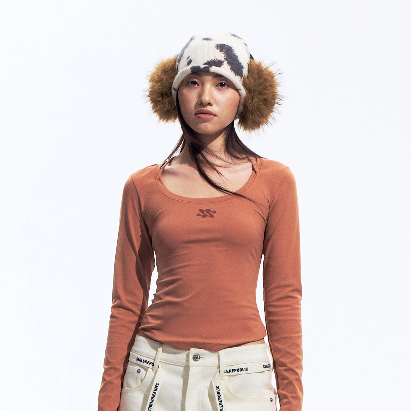 Brown Gray Slim Fit Nylon Spandex Long Sleeve Casual Top for Women, Stretchy Fitted Everyday Shirt