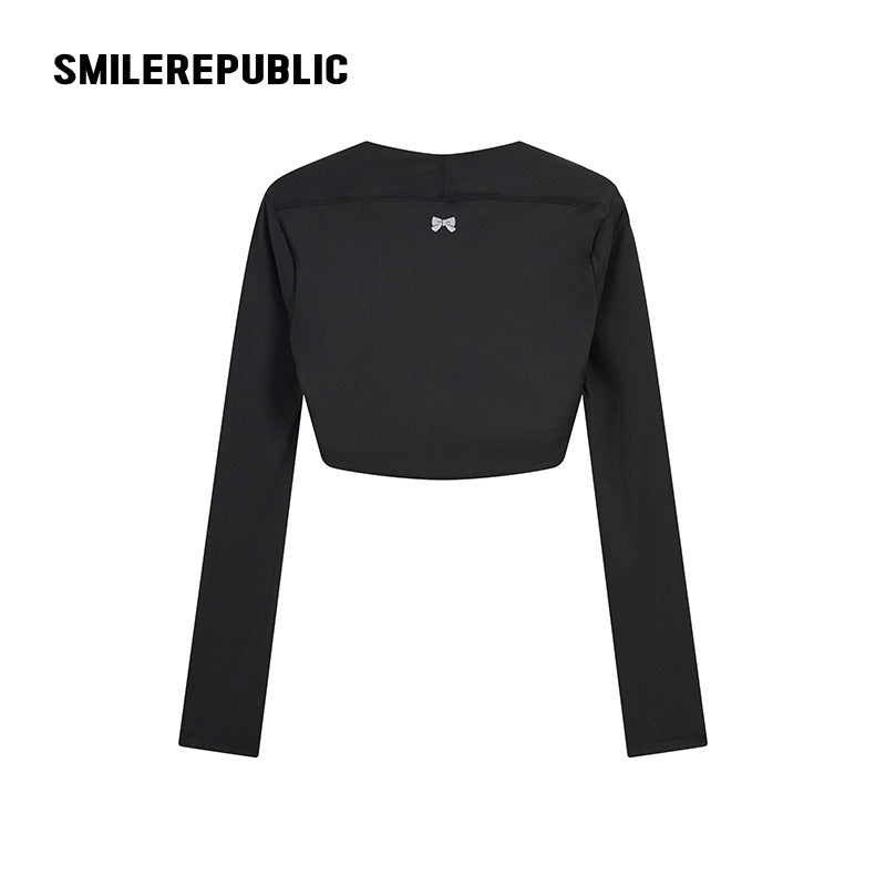 Black Stretch Polyester Blend Cropped Open-Front Long Sleeve Bolero Shrug for Women