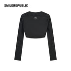 Black Stretch Polyester Blend Cropped Open-Front Long Sleeve Bolero Shrug for Women