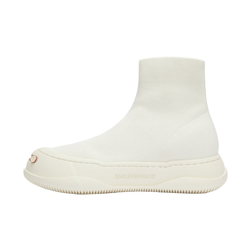 White Knit Sock High-Top Platform Sneaker