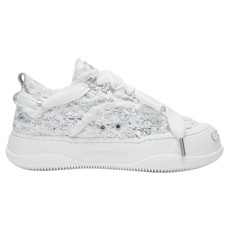 Silver Textured Low Top Sneakers, Unisex Lace Up Casual Shoes